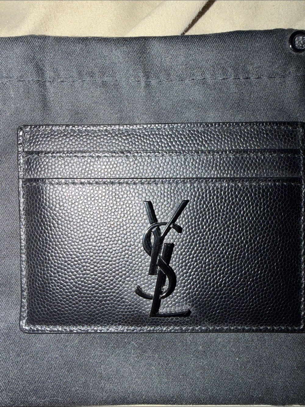 Yves Saint Laurent Black Pebbled Leather Card Sleeve with YSL Logo